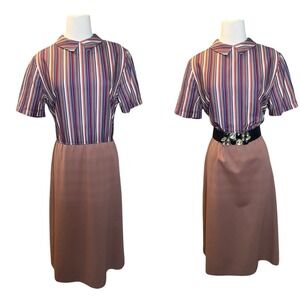 It's a Lehigh Vintage Multicolor Dress Striped Peter Pan Collar Secretary Preppy